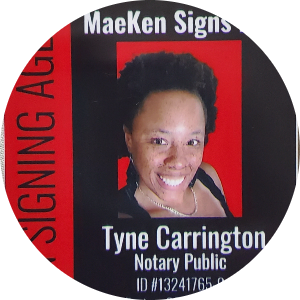 Tyne Carrington available notary in Iowa Colony, TX - 77583