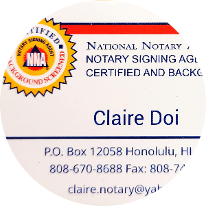 Claire Doi available notary in Honolulu, HI - 96816